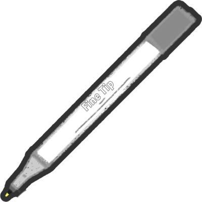 a white marker with a gray cap. The word 'Fine Tip' is written on the side of the marker in grey. The tip of the marker is yellow and very thin.